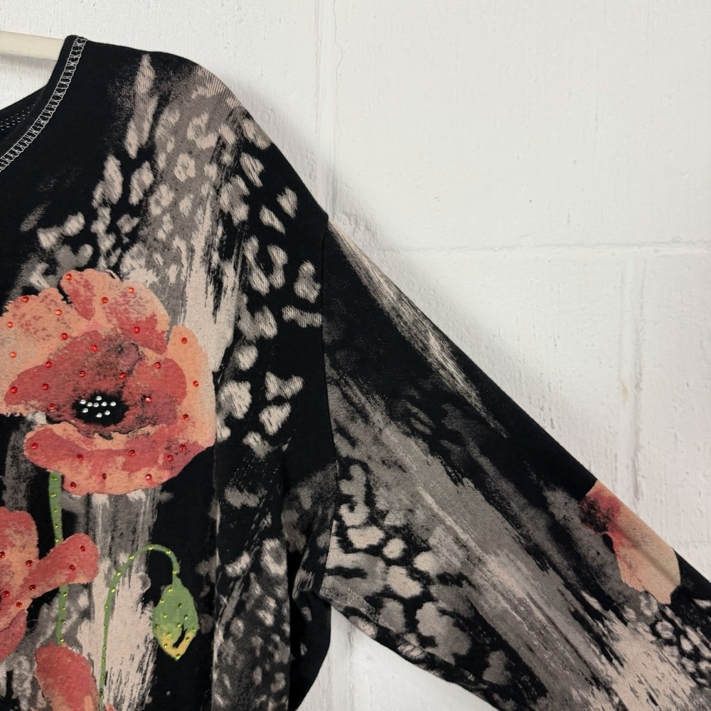 Jess & Jane Top Sparkly Gems Floral Bloom Core Artsy Art-to-Wear Maximalist 1X - Picture 4 of 13